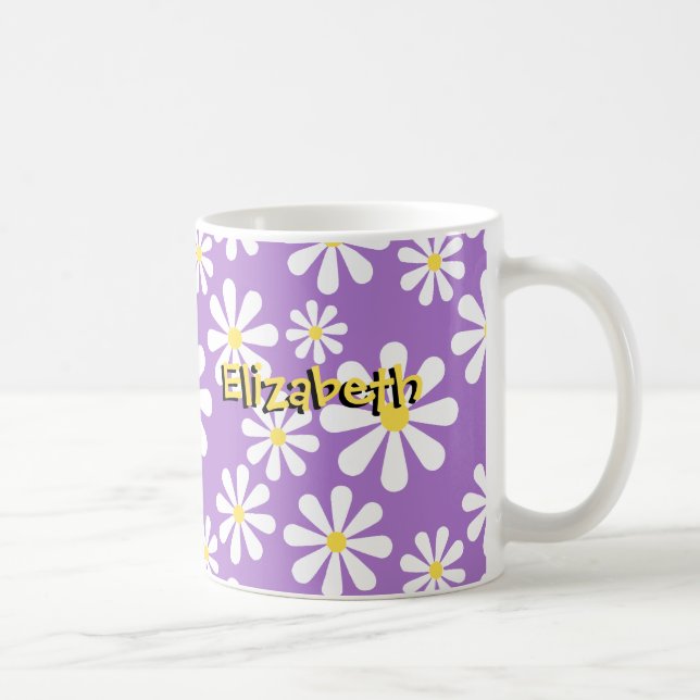 Cute Crazy Daisy Personalized Purple Yellow Coffee Mug (Right)