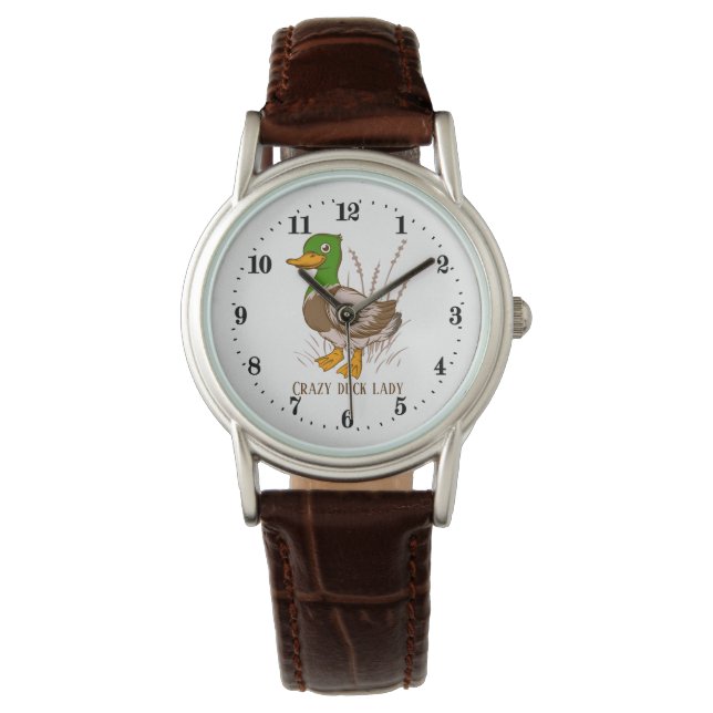 cute crazy duck lady add text watch (Front)