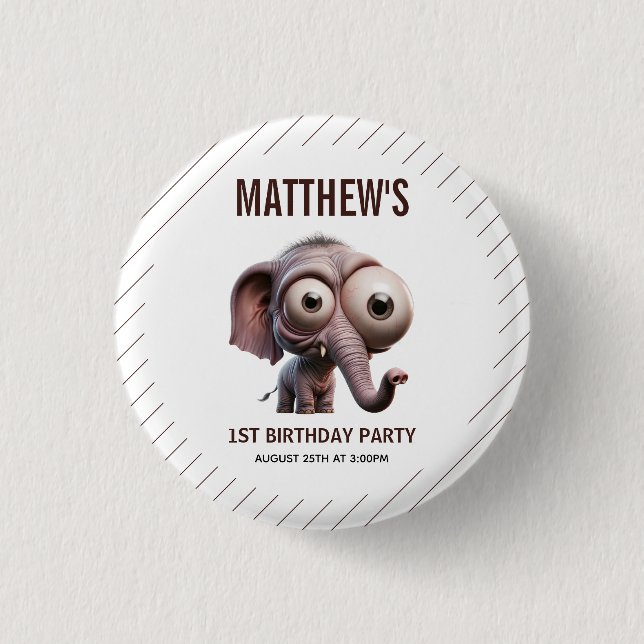 Cute Crazy elephant Farm Theme 1st Birthday Button (Front)