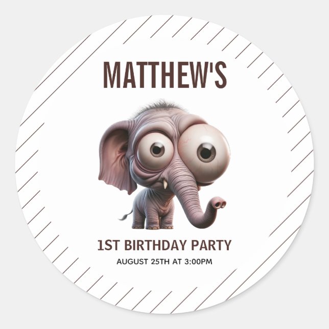 Cute Crazy elephant Farm Theme 1st Birthday Classic Round Sticker (Front)