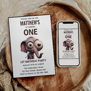 Cute Crazy elephant Farm Theme 1st Birthday Invitation