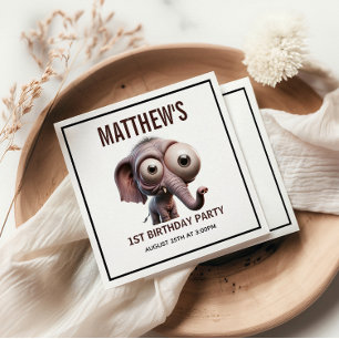 Cute Crazy elephant Farm Theme 1st Birthday Napkins