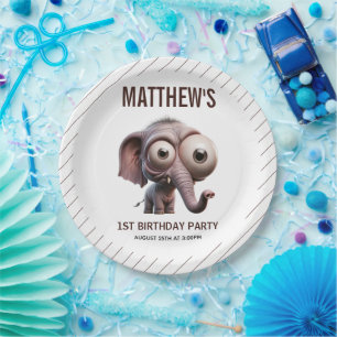 Cute Crazy elephant Farm Theme 1st Birthday Paper Plates