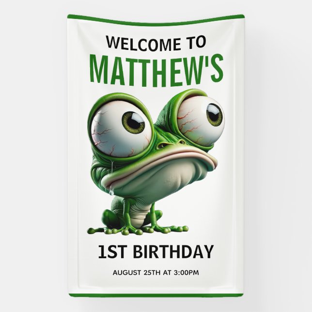 Cute Crazy Frog Farm Theme 1st Birthday Banner (Vertical)