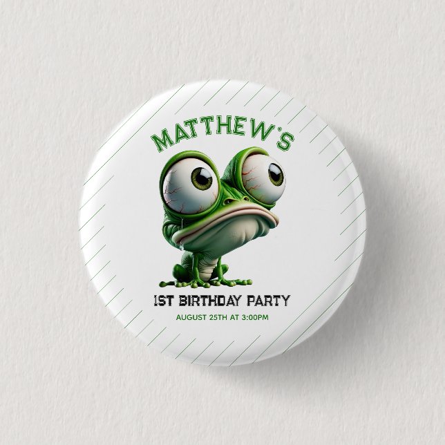 Cute Crazy Frog Farm Theme 1st Birthday Button (Front)