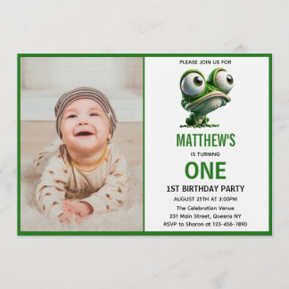 Cute Crazy Frog Farm Theme 1st Birthday Invitation