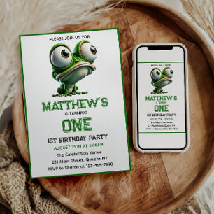 Cute Crazy Frog Farm Theme 1st Birthday  Invitation