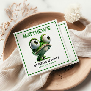 Cute Crazy Frog Farm Theme 1st Birthday Party Napkins