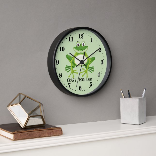 cute crazy frog lady add text clock (Office)