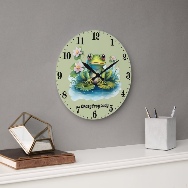 Cute crazy frog lady add text large clock (Office)