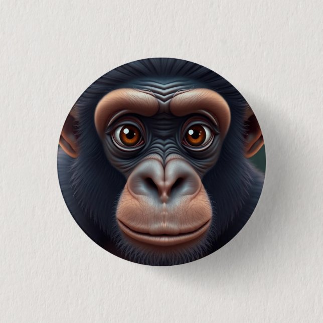 Cute Crazy Funny Chimpanzee Anime Portrait Button (Front)