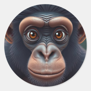 Cute Crazy Funny Chimpanzee Anime Portrait Classic Round Sticker
