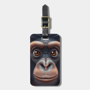 Cute Crazy Funny Chimpanzee Anime Portrait Luggage Tag