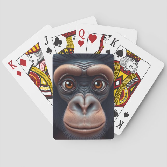 Cute Crazy Funny Chimpanzee Anime Portrait Poker Cards (Back)