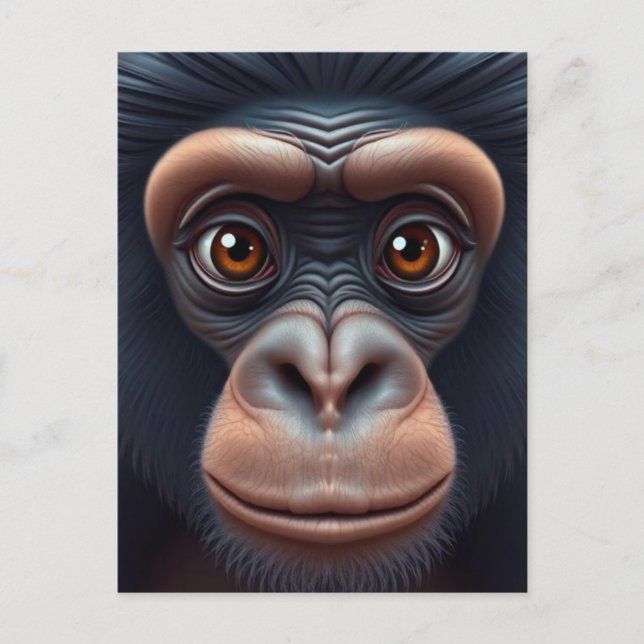 Cute Crazy Funny Chimpanzee Anime Portrait Postcard (Front)