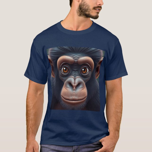 Cute Crazy Funny Chimpanzee Anime Portrait T-Shirt (Front)