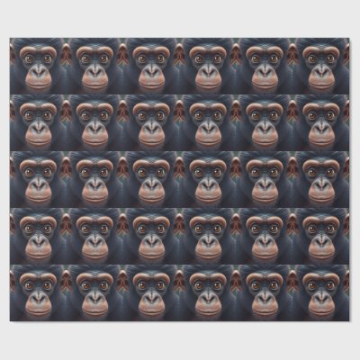 Cute Crazy Funny Chimpanzee Anime Portrait Wrapping Paper