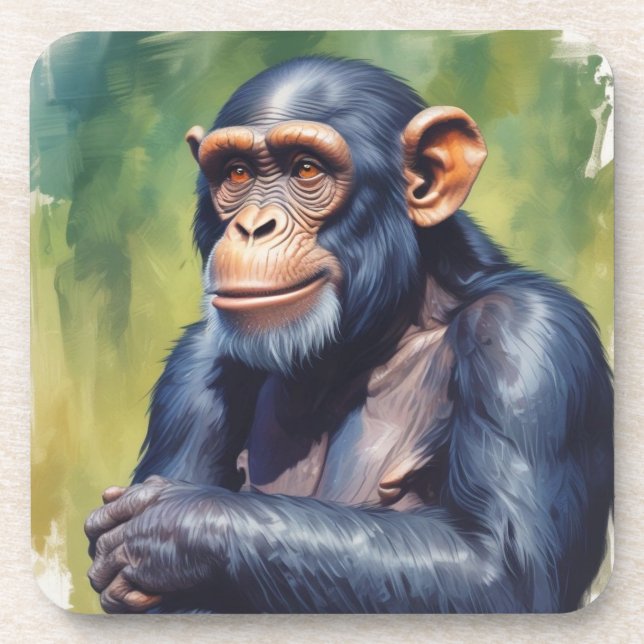 Cute Crazy Funny Chimpanzee  Beverage Coaster (Front)