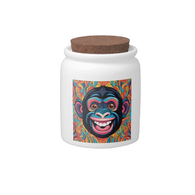 Cute Crazy Funny Chimpanzee Candy Jar (Front)