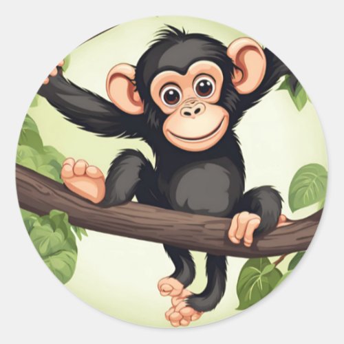 Cute Crazy Funny Chimpanzee Cartoon Classic Round Sticker