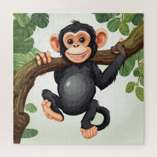 Cute Crazy Funny Chimpanzee Cartoon Jigsaw Puzzle