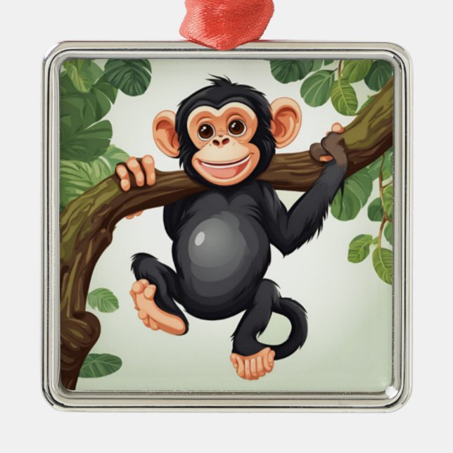 Cute Crazy Funny Chimpanzee Cartoon Metal Ornament (Front)