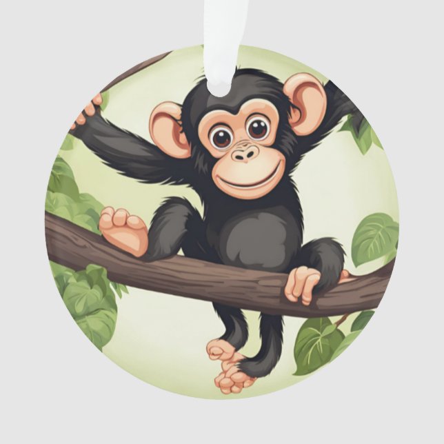 Cute Crazy Funny Chimpanzee Cartoon Ornament (Front)