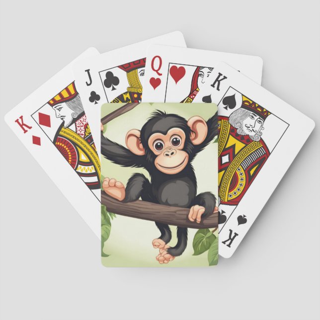 Cute Crazy Funny Chimpanzee Cartoon Poker Cards (Back)