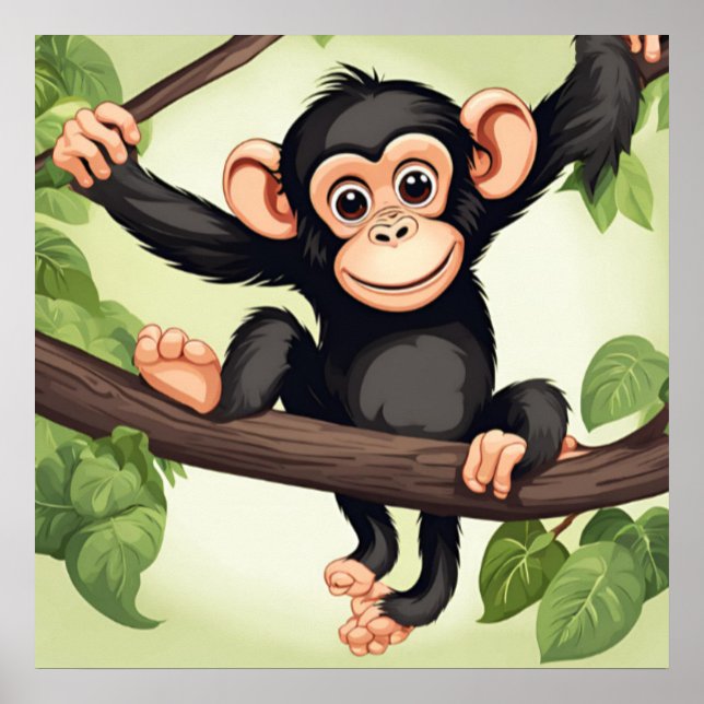 Cute Crazy Funny Chimpanzee Cartoon Poster (Front)