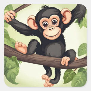 Cute Crazy Funny Chimpanzee Cartoon Square Sticker