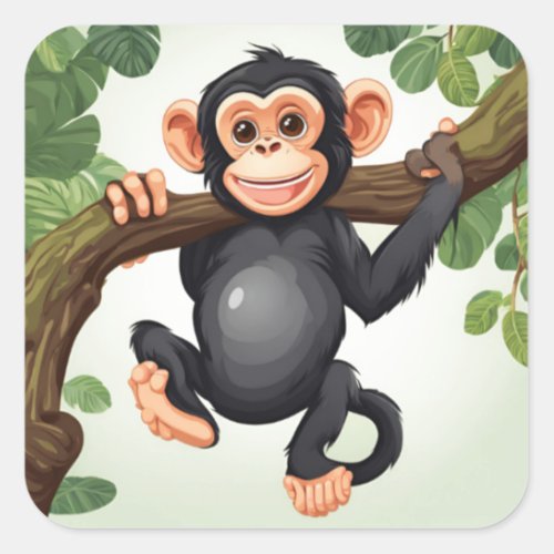 Cute Crazy Funny Chimpanzee Cartoon Square Sticker