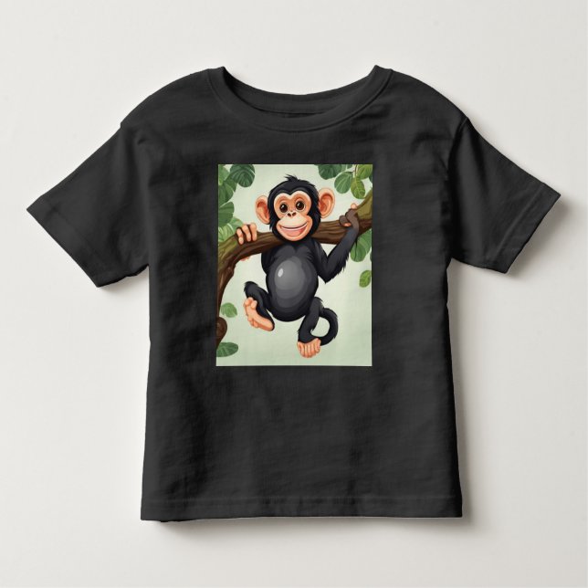 Cute Crazy Funny Chimpanzee Cartoon Toddler T-shirt (Front)
