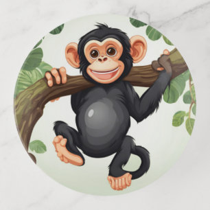 Cute Crazy Funny Chimpanzee Cartoon Trinket Tray
