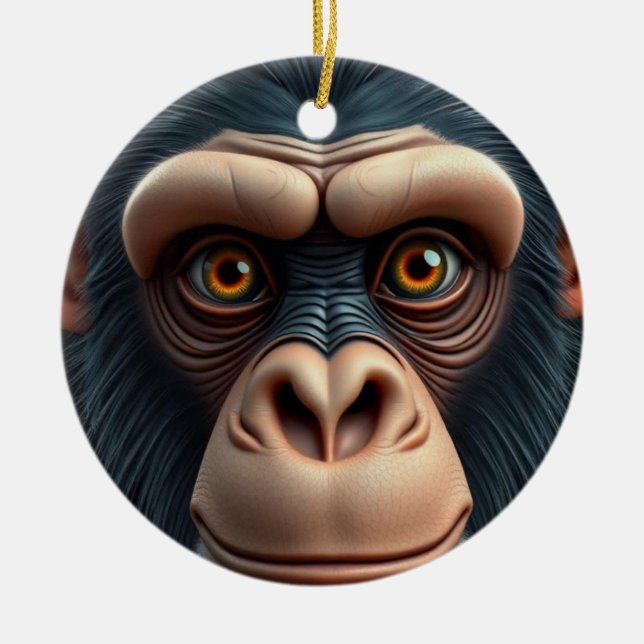 Cute Crazy Funny Chimpanzee  Ceramic Ornament (Front)