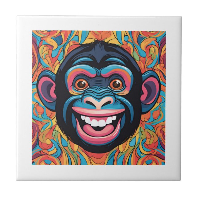 Cute Crazy Funny Chimpanzee  Ceramic Tile (Front)
