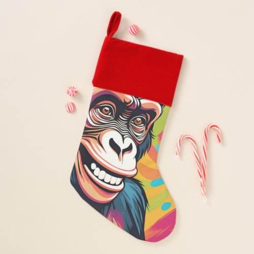 Cute Crazy Funny Chimpanzee  Christmas Stocking