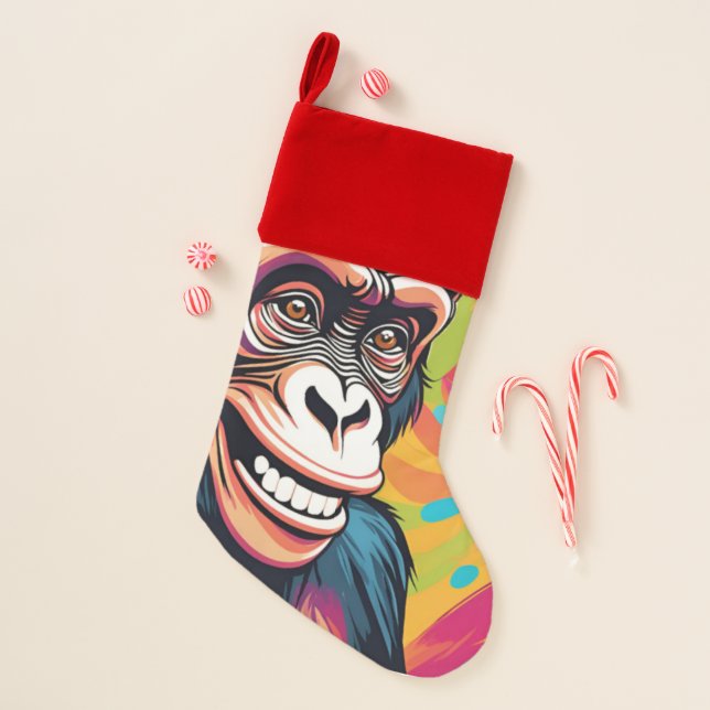 Cute Crazy Funny Chimpanzee  Christmas Stocking (Front)