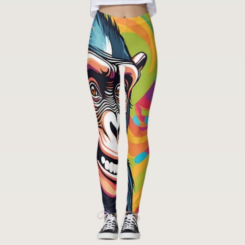 Cute Crazy Funny Chimpanzee  Leggings