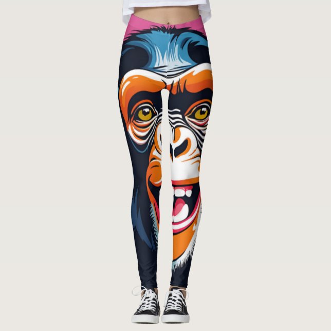 Cute Crazy Funny Chimpanzee  Leggings (Front)