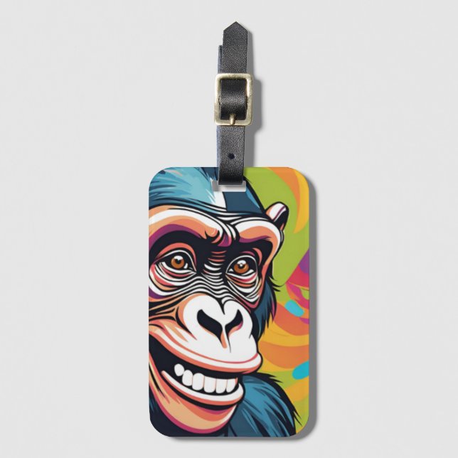 Cute Crazy Funny Chimpanzee  Luggage Tag (Front Vertical)