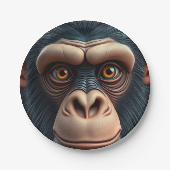 Cute Crazy Funny Chimpanzee  Paper Plates (Front)