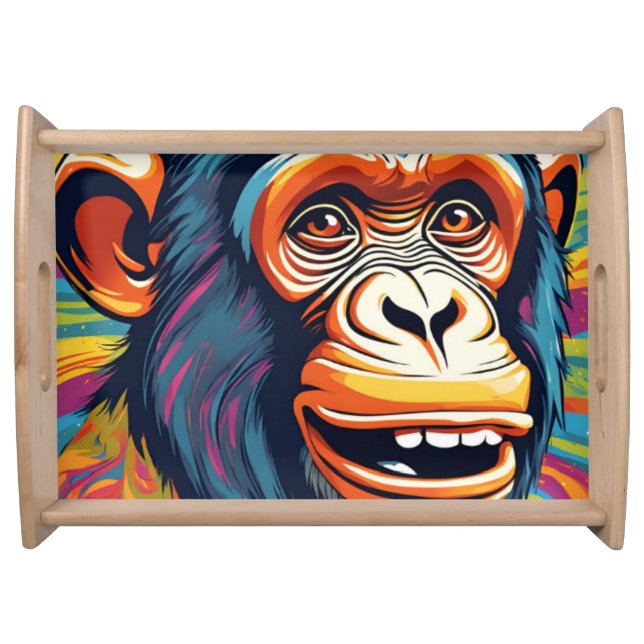 Cute Crazy Funny Chimpanzee  Serving Tray (Front)