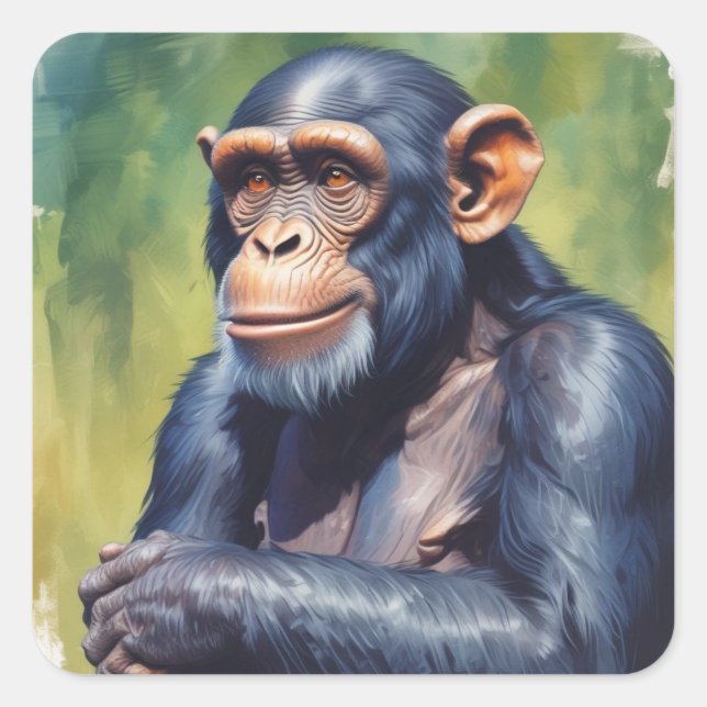 Cute Crazy Funny Chimpanzee  Square Sticker (Front)