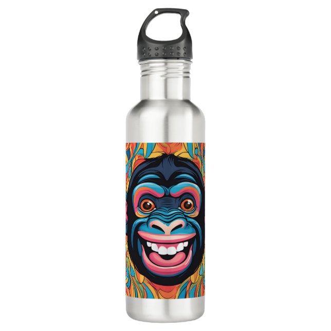 Cute Crazy Funny Chimpanzee Stainless Steel Water Bottle (Front)