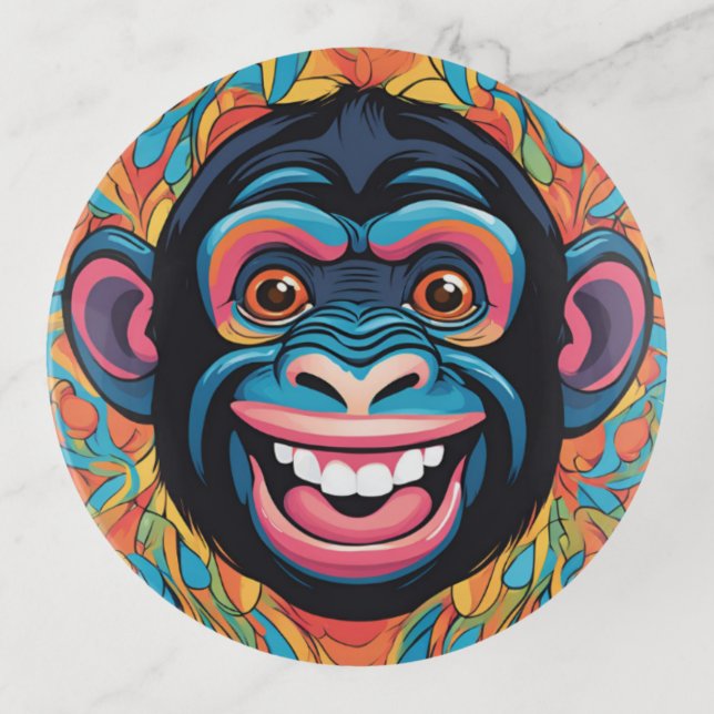 Cute Crazy Funny Chimpanzee  Trinket Tray (Front)