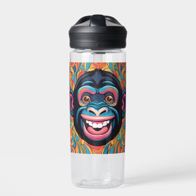Cute Crazy Funny Chimpanzee Water Bottle (Front)