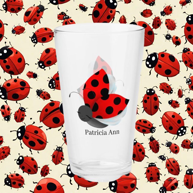 cute crazy ladybug lady add name glass (Creator Uploaded)