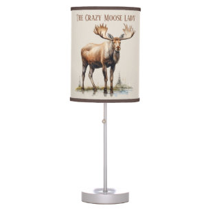 Cute crazy moose lady add text table lamp