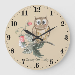 cute crazy owl lady add text large clock