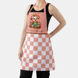 Cute crazy pig lady add text apron
